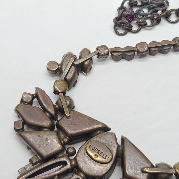 Sorrelli Bronze Necklace Spiky Purple Orange Rhinestone Statement Bib Retro - Picture 2 of 8